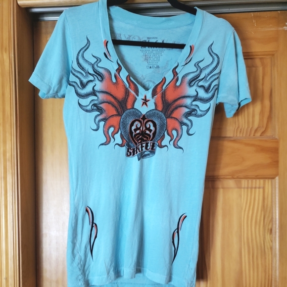 Sinful Tops - Vintage Sinful by Affliction turquoise tee y2k